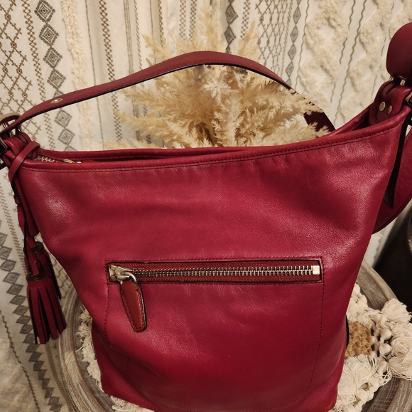 COACH Legacy Duffle Red Leather Shoulder Crossbody Tassel Purse Bag 19889 - Picture 2 of 10